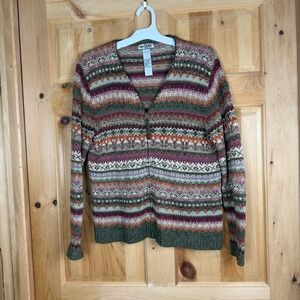 Vtg Tiara International Multi Color Zip Front Cardigan Sweater Grandmacore Boho